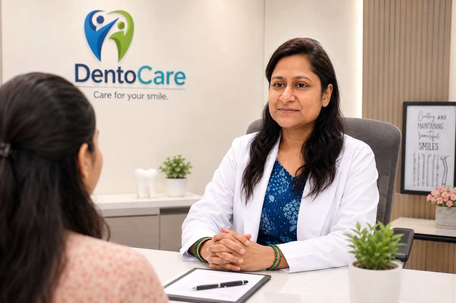 Dr. Sakshi Garg consulting with a patient at DentoCare, Sonipat