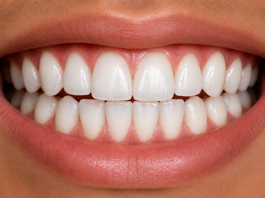 The same teeth after ultrasonic scaling and polishing, with the staining removed